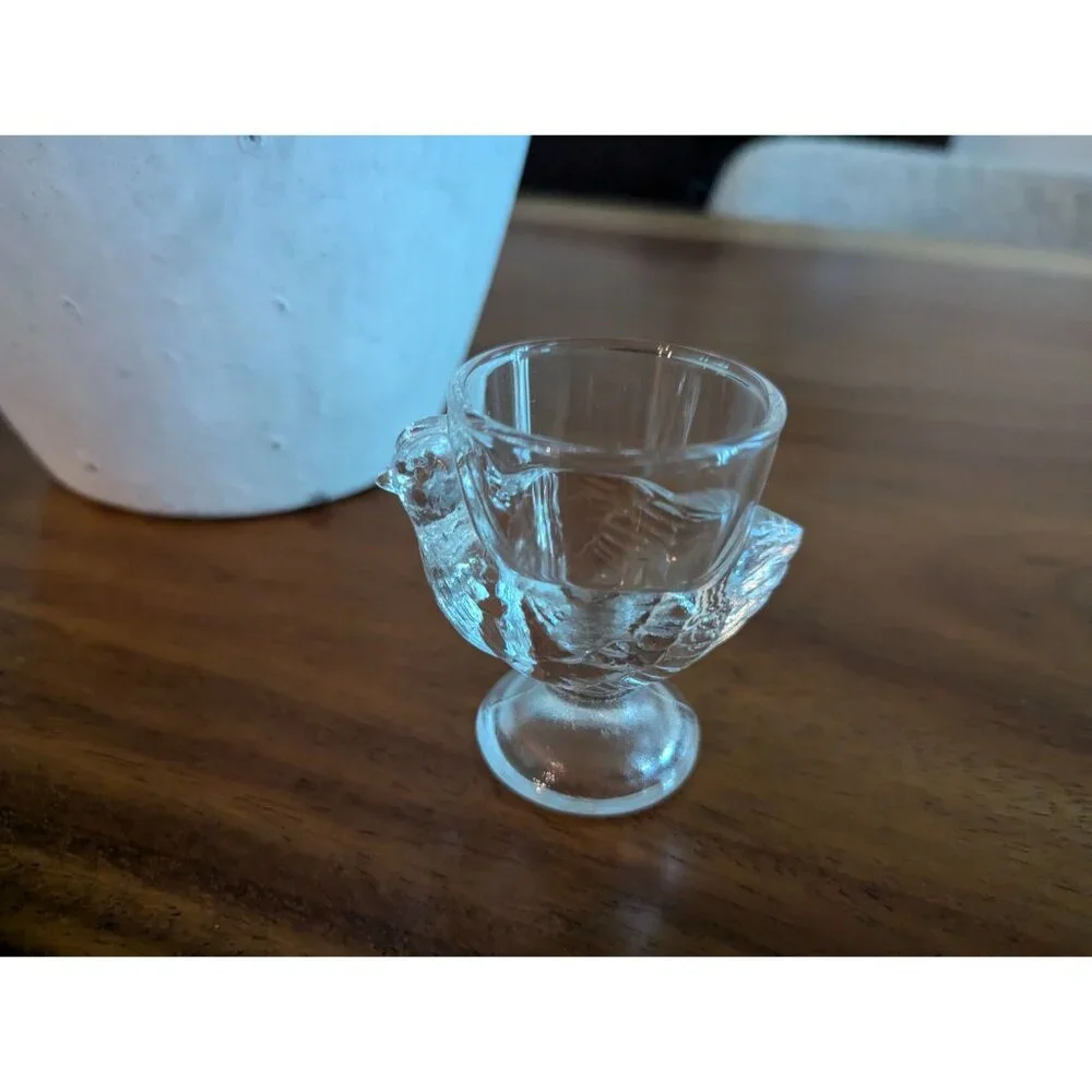 Vintage Glass Hen or Chicken Shaped Egg Cup by Luminarc Made in France